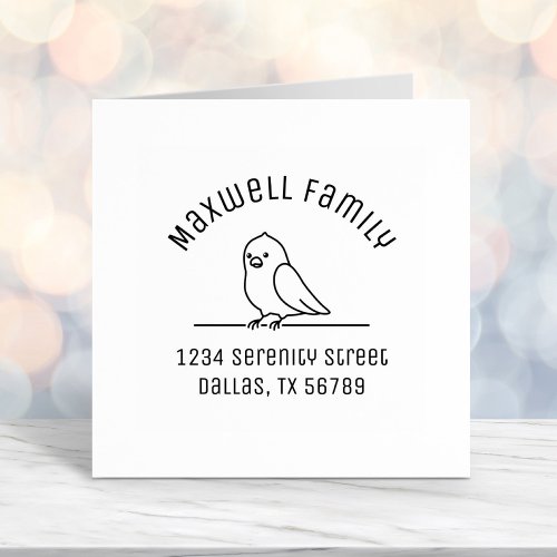 Cute Parrot Bird Sitting Family Arched Address Self_inking Stamp