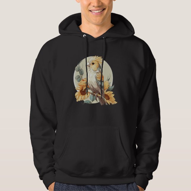 Cute Parrot Cockatiel Sunflower Watercolor Parrot Hoodie (Front)