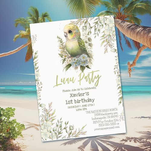  Cute Parrot Hawaiian party Birthday Invitation