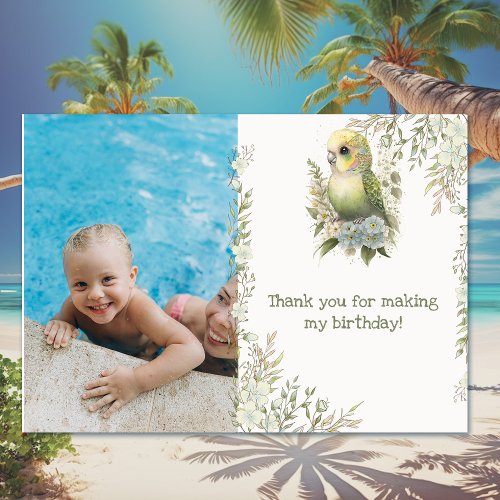 Cute Parrot Hawaiian party Birthday Thank You Card