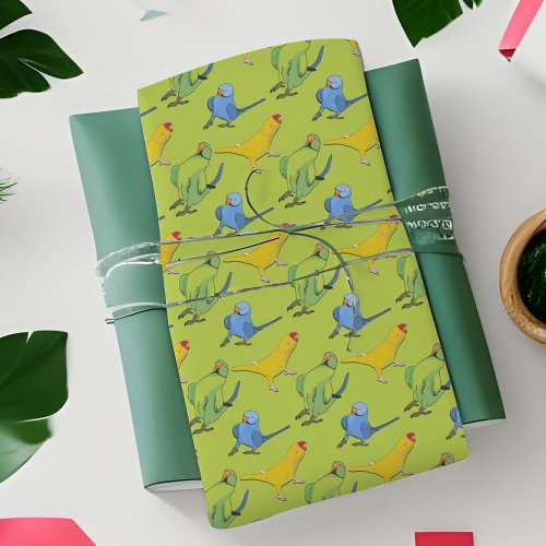 Cute Parrot Pattern Bright Green Birthday Bird Fun Wrapping Paper