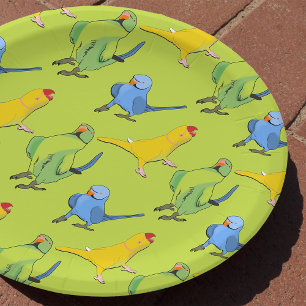 Cute Parrot Pattern Indian Ringneck Parakeet Green Paper Plates
