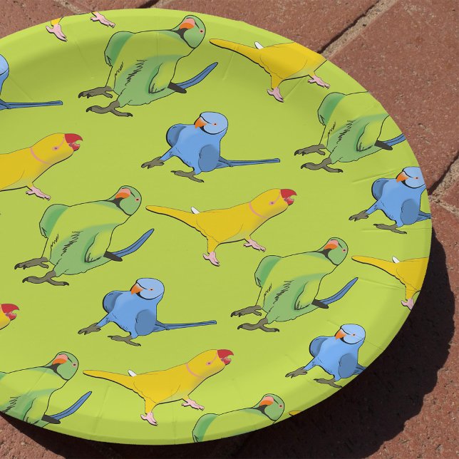 Cute Parrot Pattern Indian Ringneck Parakeet Green Paper Plates (Indian Ringneck Pet Parrots)