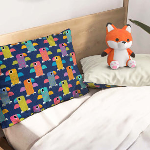 Cute Parrot Pattern on Blue Pillow Case