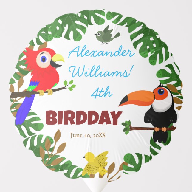 Cute Parrot Toucan Owl Bird Birthday Balloon (Front)