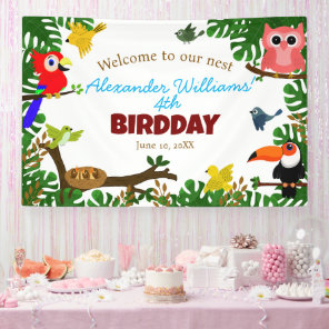Cute Parrot Toucan Owl Summer Birds Birthday Banner