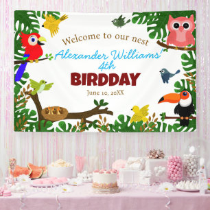 Cute Parrot Toucan Owl Summer Birds Birthday Banner