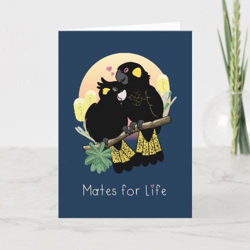 Cute Parrot Valentines Card with Black Cockatoos