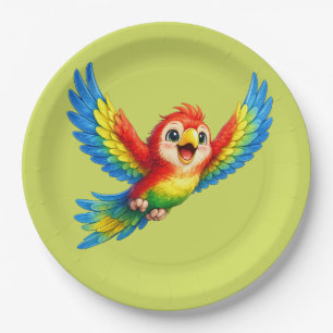 Cute Parrot with Big Eyes Happy Colorful Bird Paper Plates