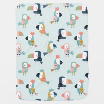 Cute Parrots And Toucans Cartoon Pattern Tropical Baby Blanket by ReligiousStore at Zazzle