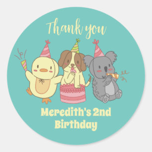 Cute Party Animal Cartoon Kids Birthday Party Classic Round Sticker