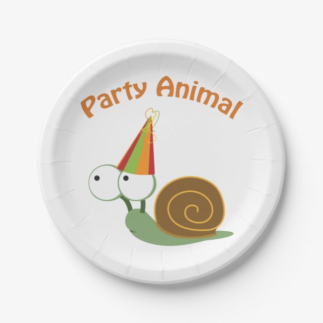 Cute Party Animal Snail Paper Plates (Front)