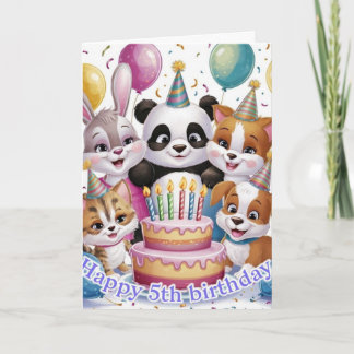 Cute Party Animals 5th Birthday Card 