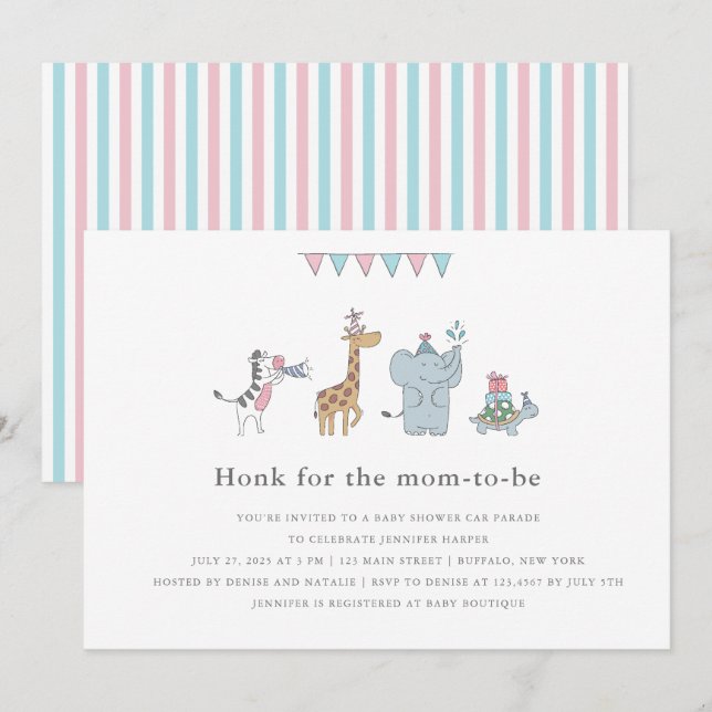 Cute Party Animals Baby Shower Invitation (Front/Back)