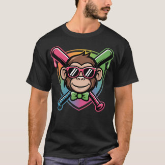 Cute Party Animals Baseball Funny Monkey T-Shirt