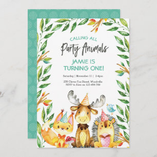 Cute party animals birthday invitation