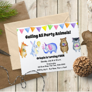 Cute Party Animals Birthday Invitation