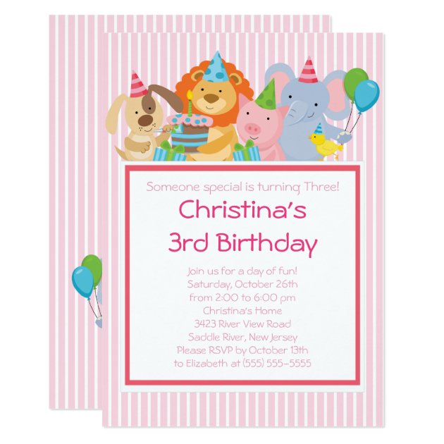 Cute Party Animals Birthday Party Invitations