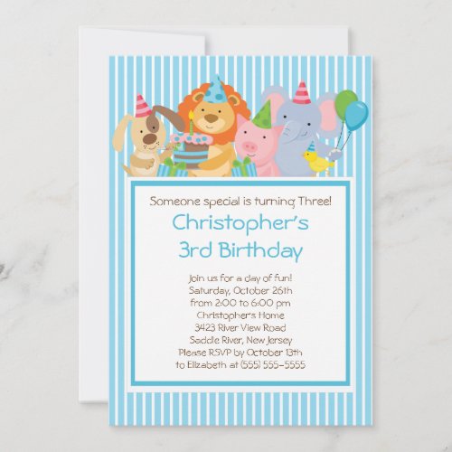 Cute Party Animals Birthday Party Invitations