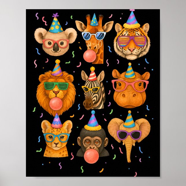 Cute Party Animals Birthday Wildlife Zoo Birthday  Poster (Front)