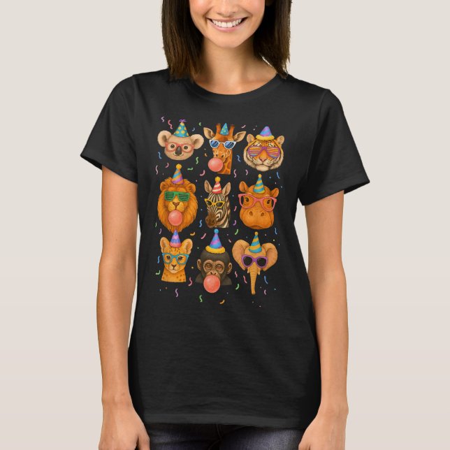 Cute Party Animals Birthday Wildlife Zoo Birthday  T-Shirt (Front)
