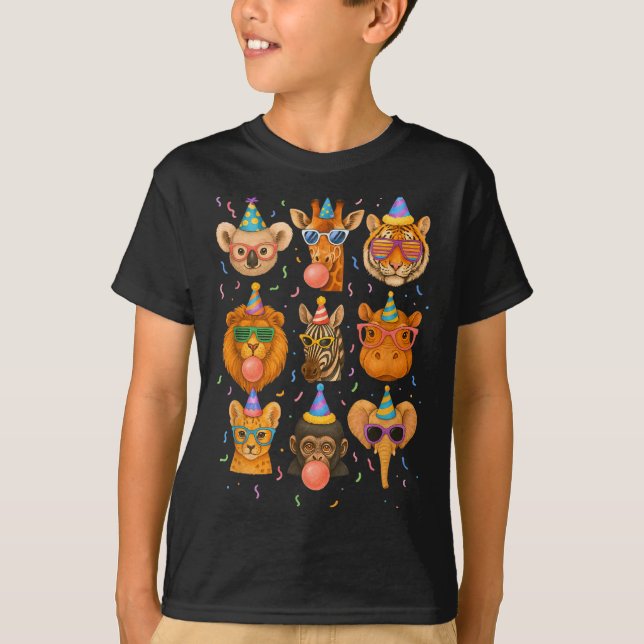 Cute Party Animals Birthday Wildlife Zoo Birthday  T-Shirt (Front)