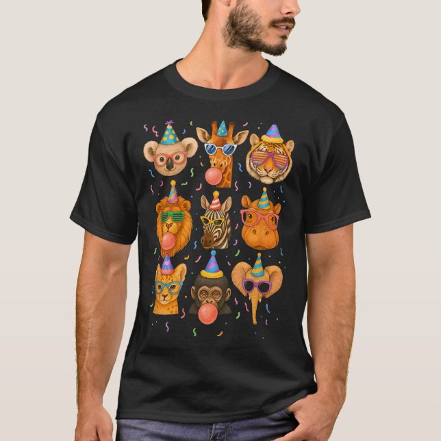 Cute Party Animals Birthday Wildlife Zoo Birthday  T-Shirt (Front)
