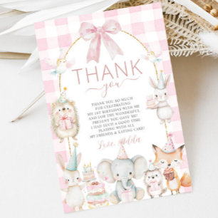 Cute Party Animals Fun To Be One 1st Birthday Pink Thank You Card