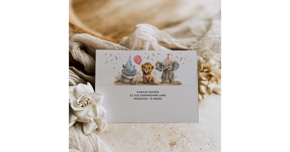 Cute Party Animals Jungle Birthday Invitation Envelope | Zazzle