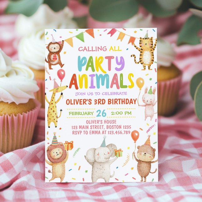 Cute Party Animals Kids Birthday Invitation (Creator Uploaded)