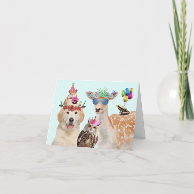 Cute Party Animals Letterpress Thank You Card (Front)