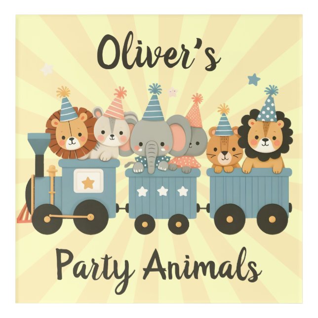 Cute Party Animals on Train Personalized Acrylic Print (Front)