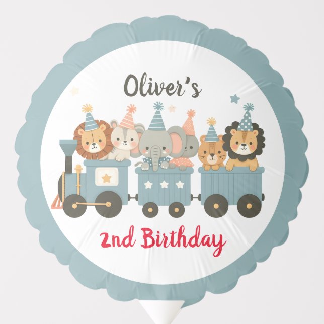Cute Party Animals on Train Personalized Balloon (Front)