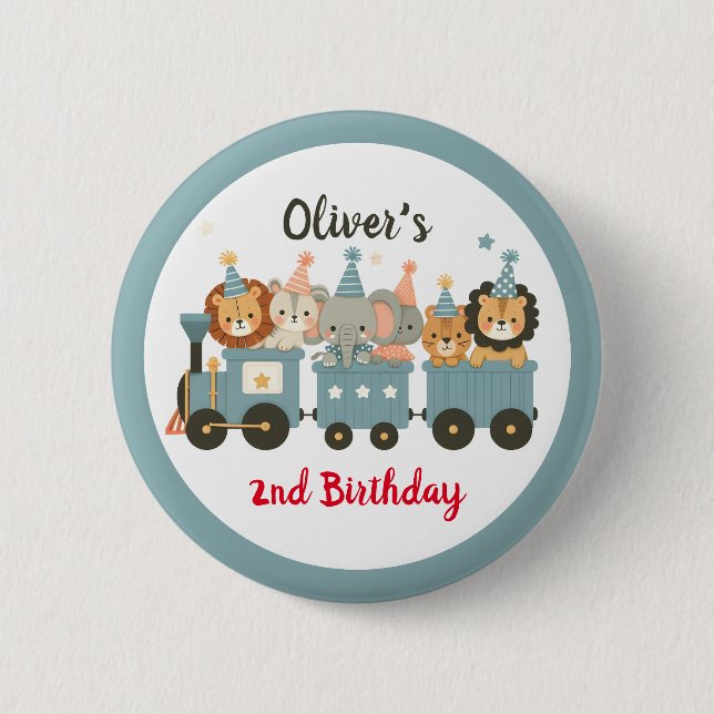 Cute Party Animals on Train Personalized Button (Front)