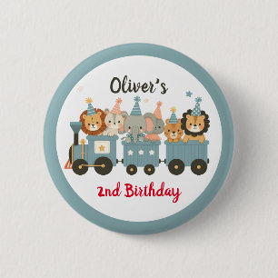 Cute Party Animals on Train Personalized Button