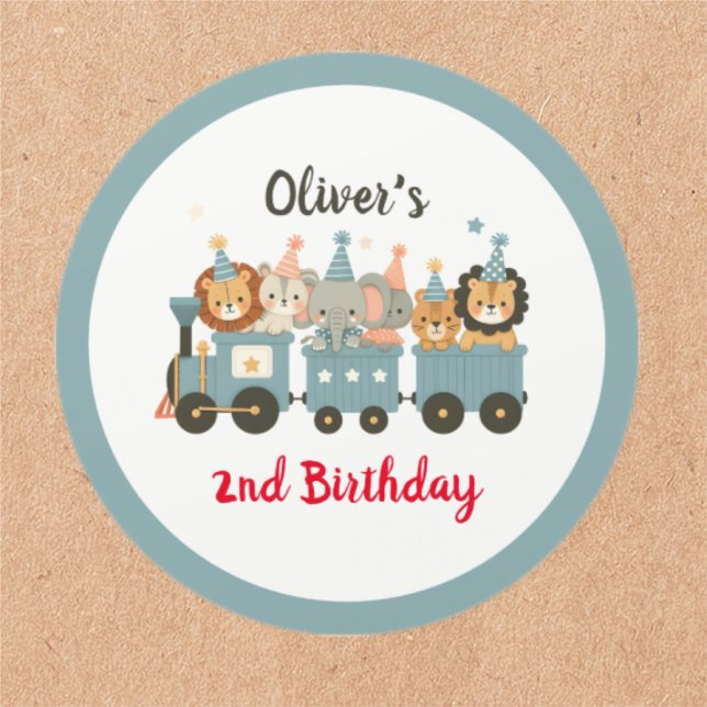 Cute Party Animals on Train Personalized Classic Round Sticker (Creator Uploaded)
