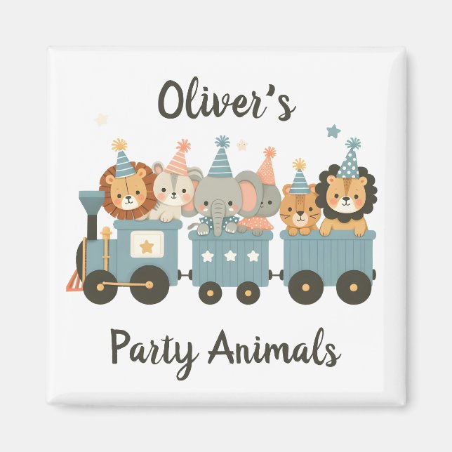 Cute Party Animals on Train Personalized Magnet (Front)