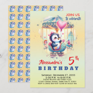 Cute Party Animals Penguin Watercolor Invitation