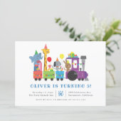Cute Party Animals Train Kids' Birthday Party Invitation (Standing Front)