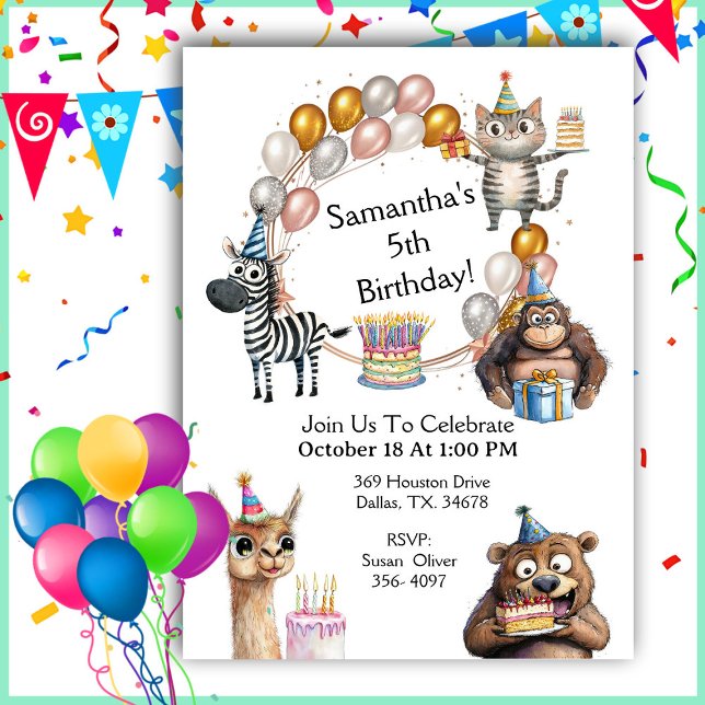 Cute Party AnimalsBirthday Party Invitation (Creator Uploaded)