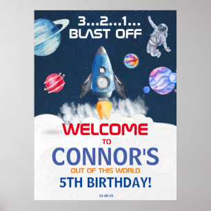  Cute Party Astronaut Birthday Welcome Poster