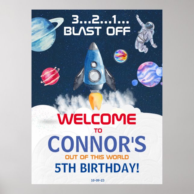  Cute Party Astronaut Birthday Welcome Poster (Front)