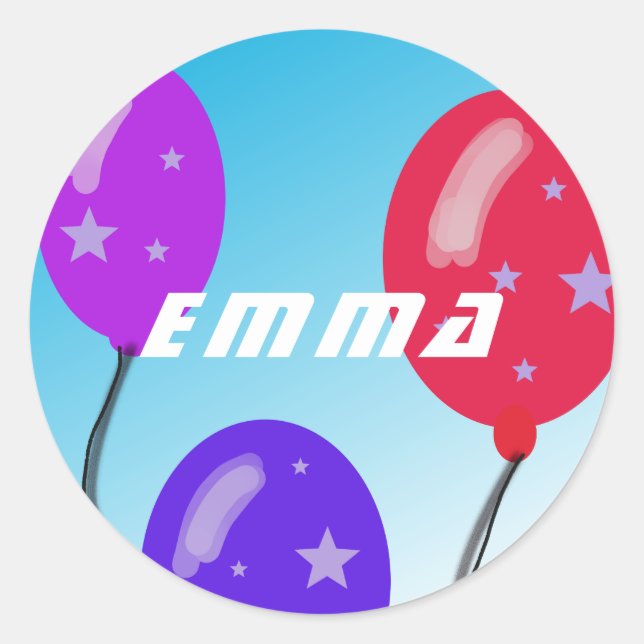 Cute Party Balloons Kids Name Birthday Classic Round Sticker (Front)