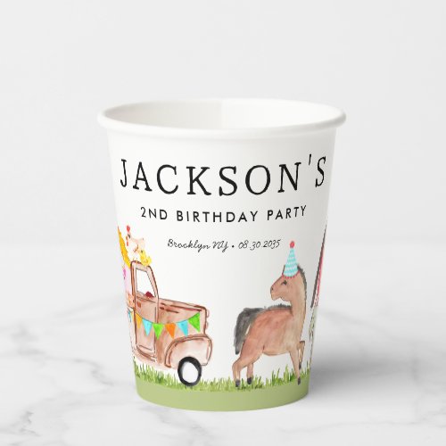 Cute Party Barn Animals Truck Kids Farm Birthday Paper Cups