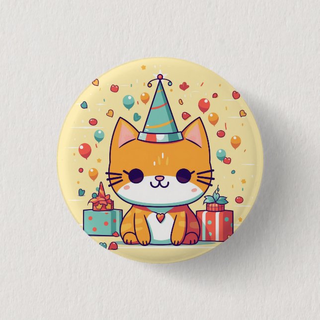 Cute party cat birthday,  button (Front)