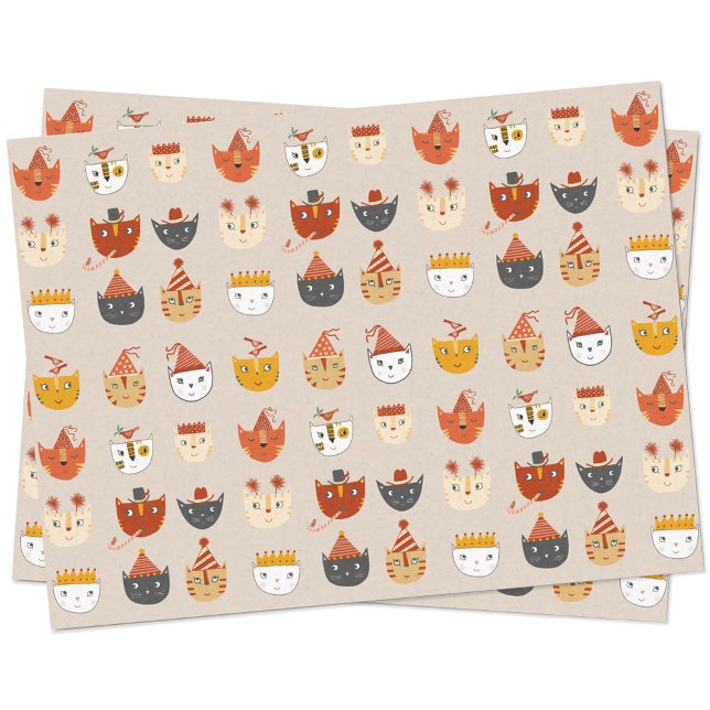 Cute Party Cat Tissue Paper (Cute party cat pattern tissue paper sheets)
