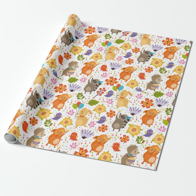 Cute Party Critters Wrapping Paper (Unrolled)
