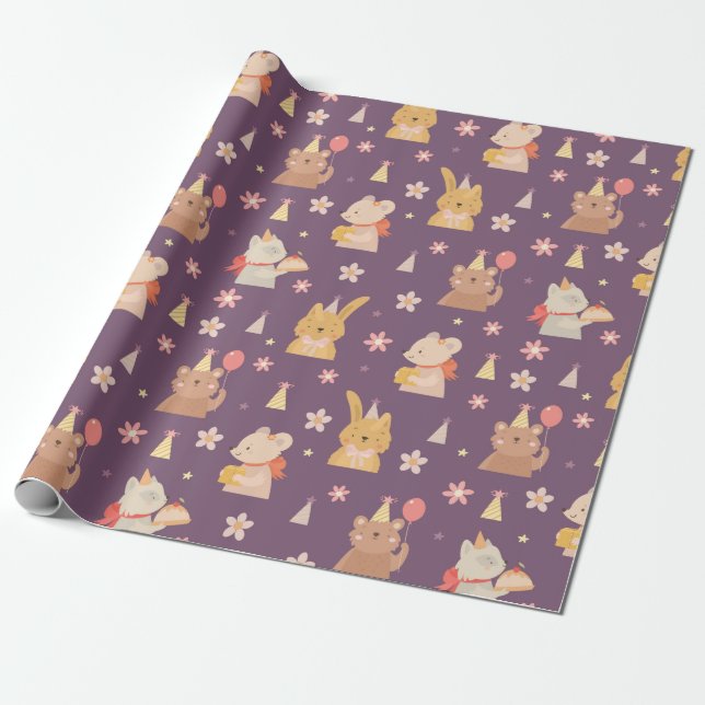 Cute Party Critters Wrapping Paper (Unrolled)