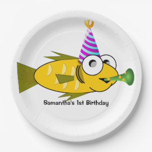 Cute Party Goldfish Personalized Birthday Paper Plates