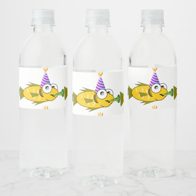 Cute Party Goldfish Personalized Birthday Water Bottle Label (Bottles)